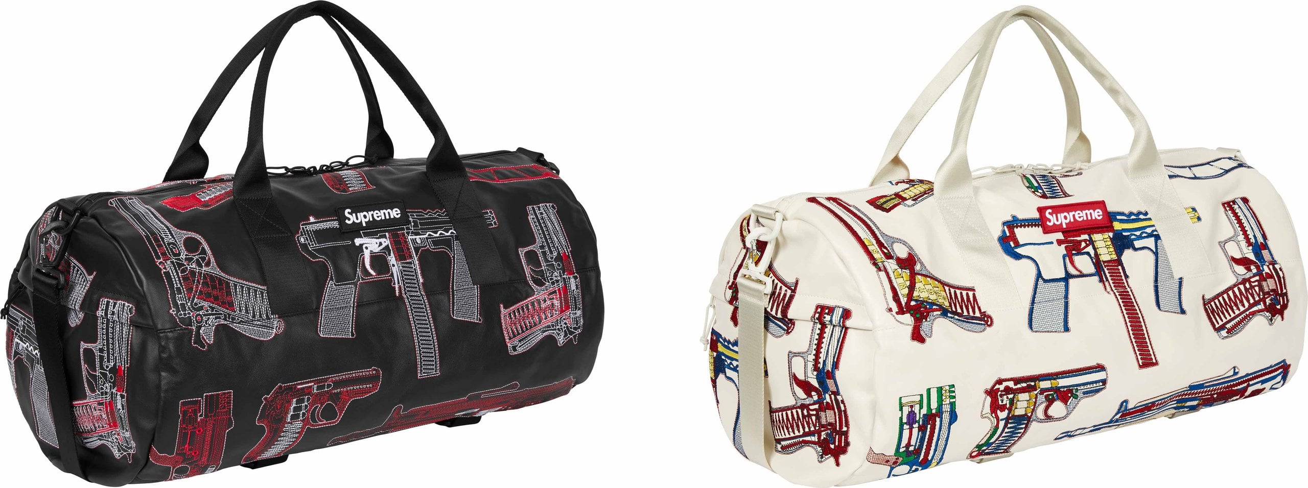 Guns Embroidered Leather Duffle Bag